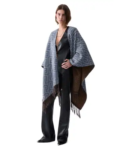 LIU JO PONCHO MONOGRAM JACQUARD BLU