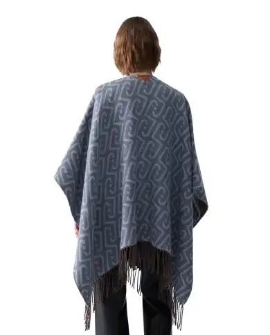 LIU JO PONCHO MONOGRAM JACQUARD BLU