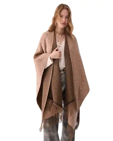 LIU JO PONCHO MONOGRAM JACQUARD CAMMELLO