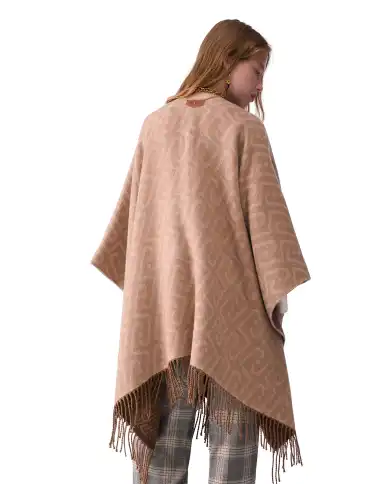 LIU JO PONCHO MONOGRAM JACQUARD CAMMELLO