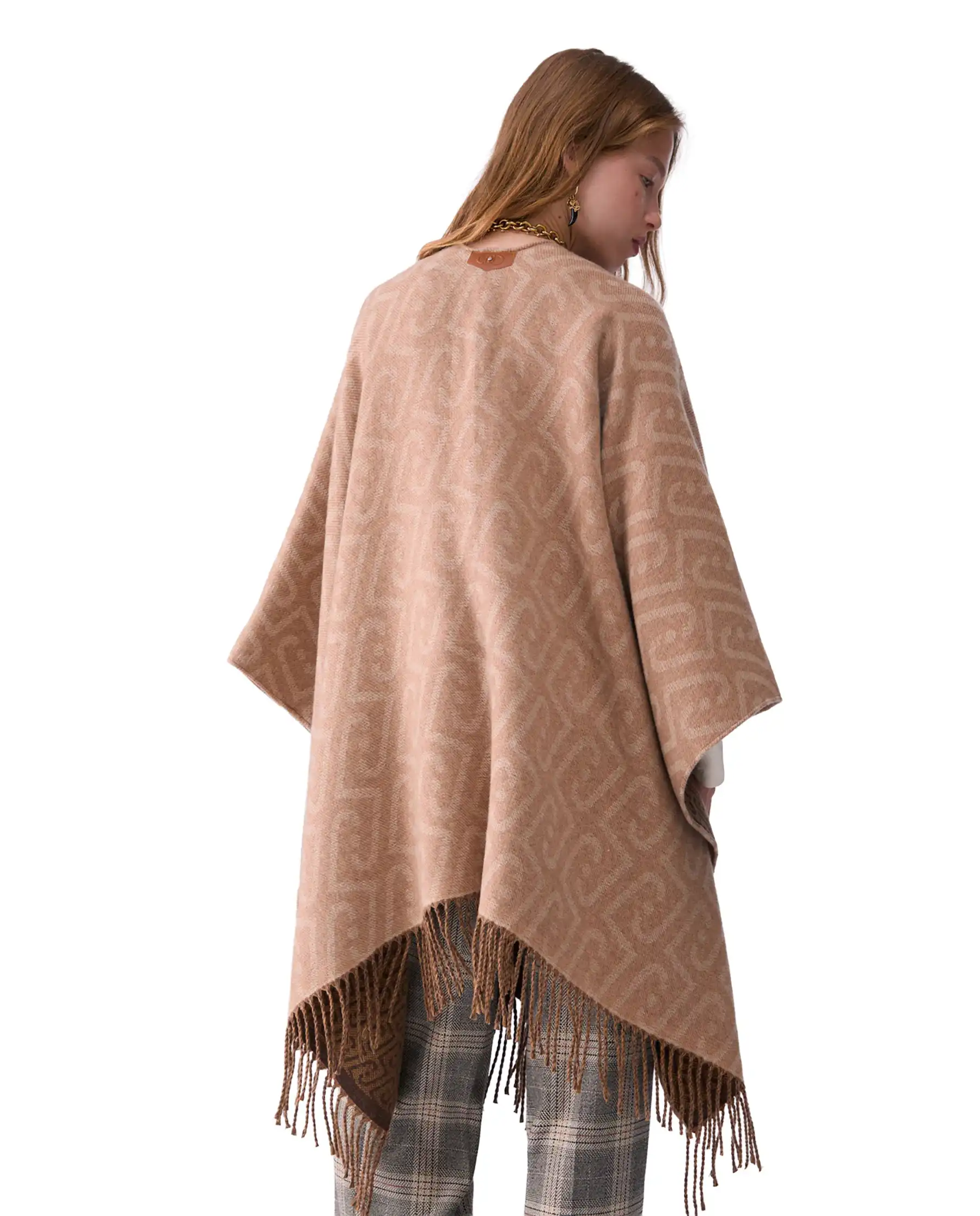 LIU JO PONCHO MONOGRAM JACQUARD CAMMELLO