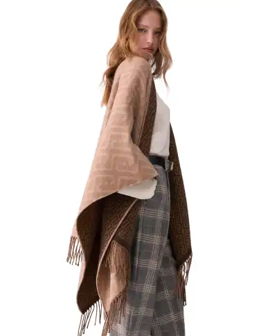 LIU JO PONCHO MONOGRAM JACQUARD CAMMELLO