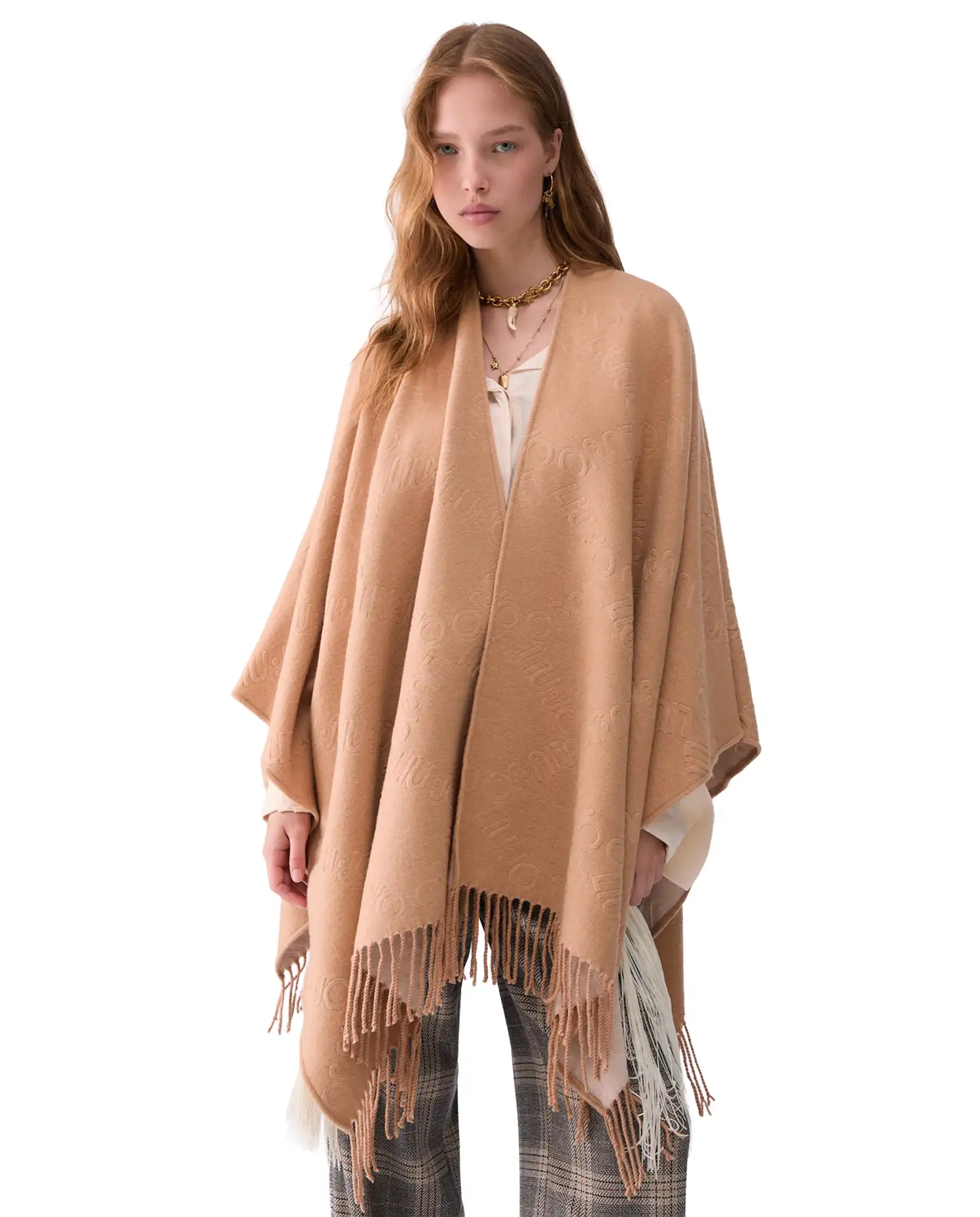 LIU JO PONCHO EMBOSSED CAMMELLO
