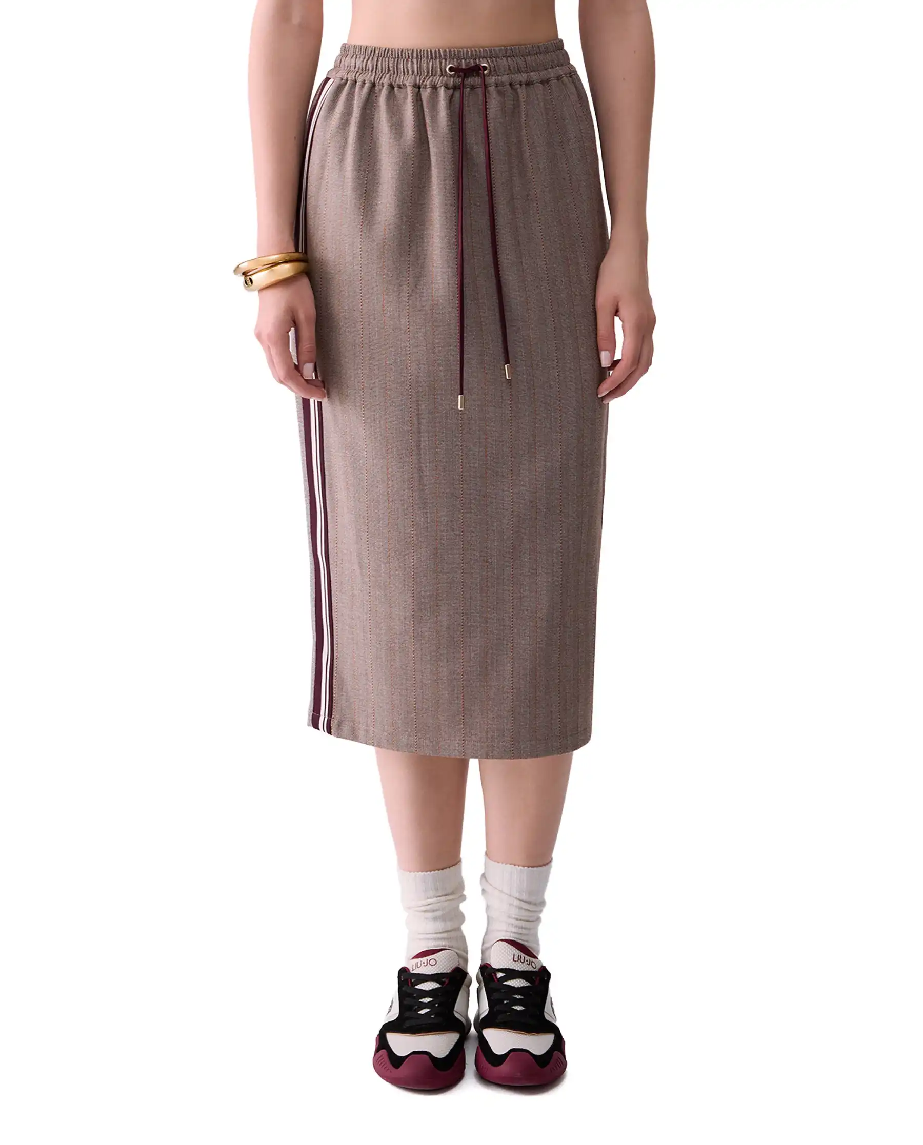 LIU JO GONNA MIDI CON TAPE LATERALE BEIGE