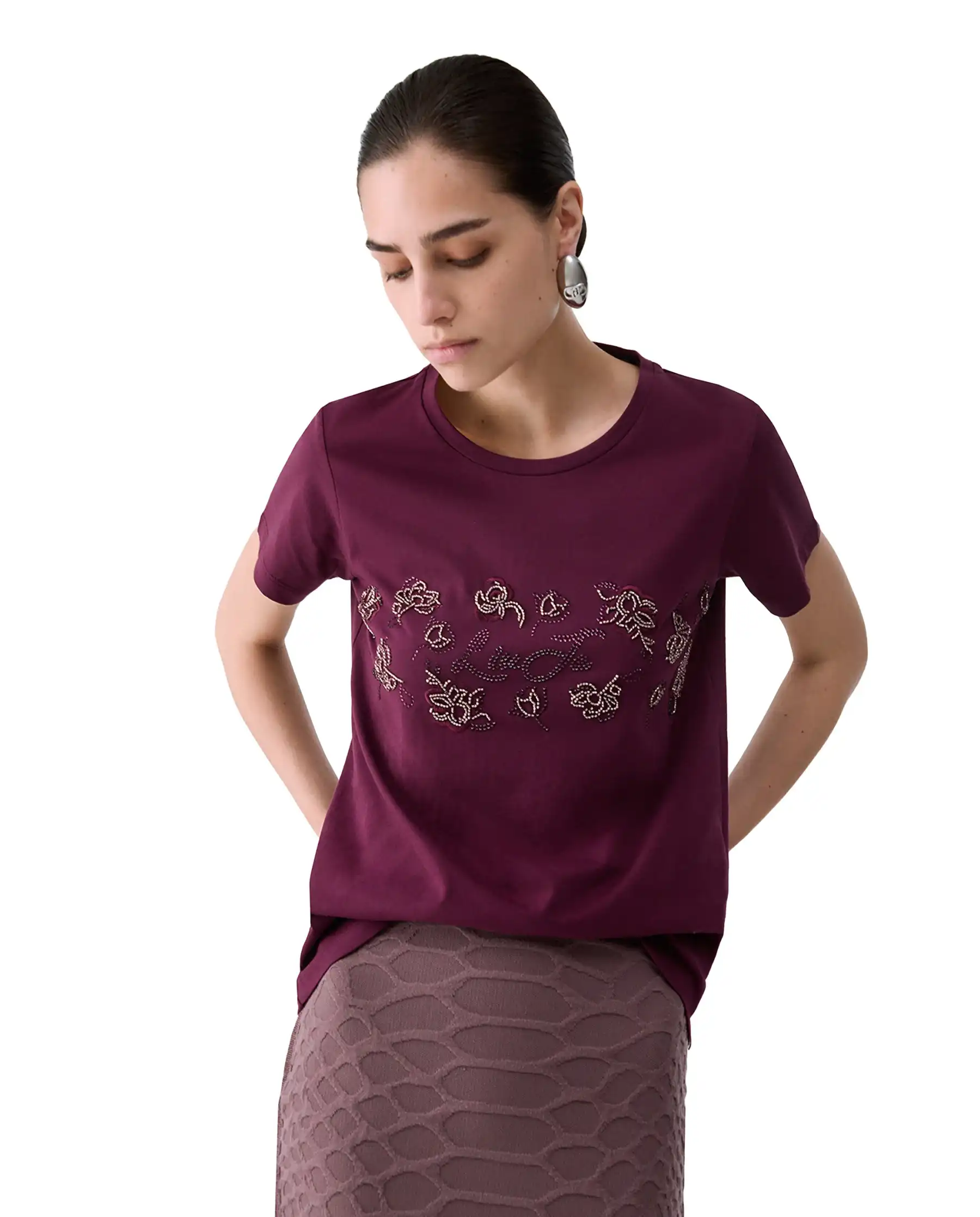 LIU JO T-SHIRT CON STRASS MELANZANA