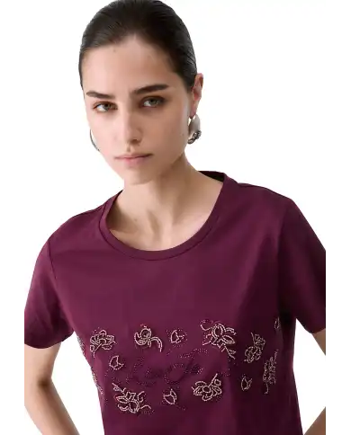 LIU JO T-SHIRT CON STRASS MELANZANA