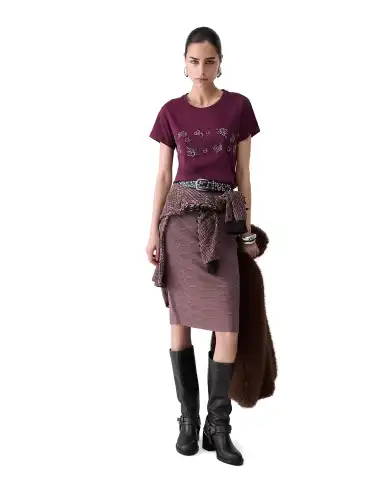 LIU JO T-SHIRT CON STRASS MELANZANA