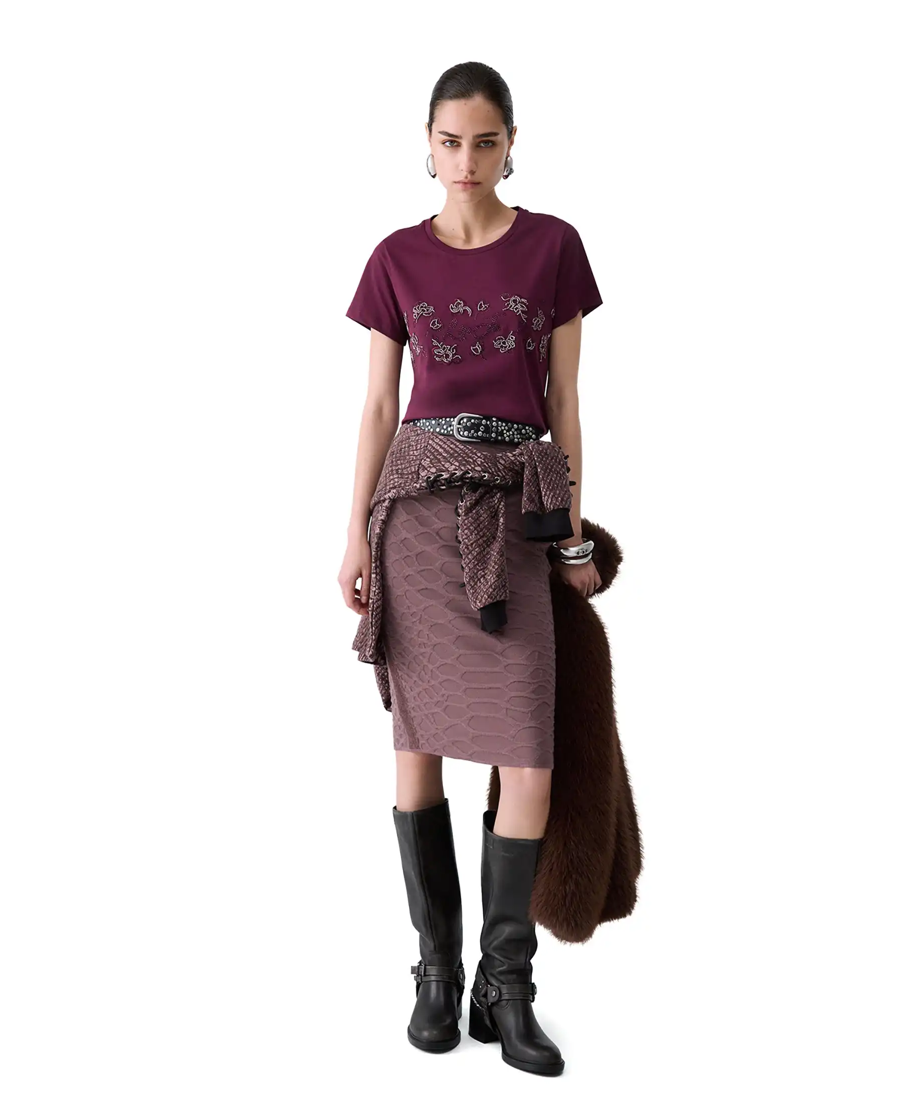 LIU JO T-SHIRT CON STRASS MELANZANA