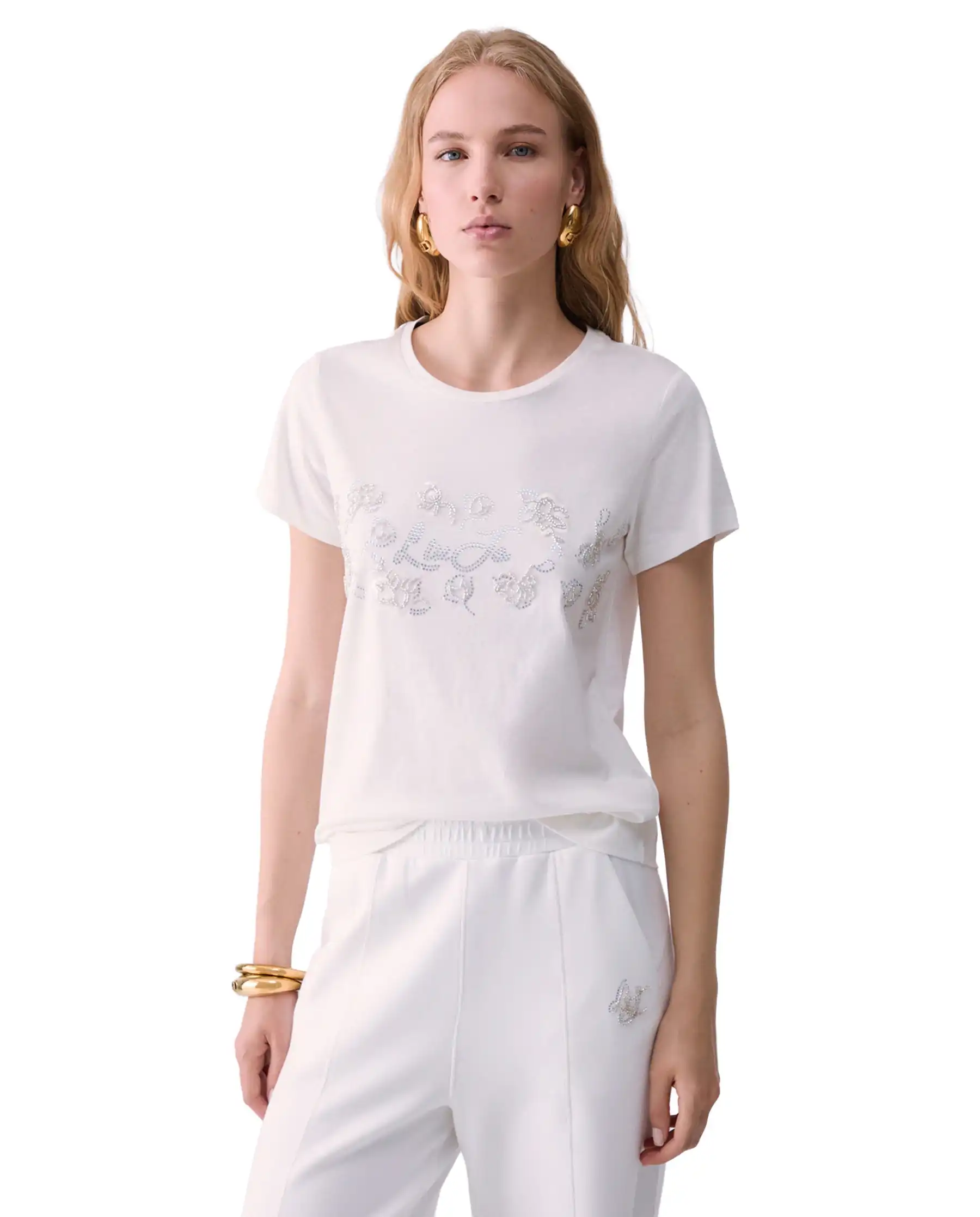 LIU JO T-SHIRT CON STRASS BIANCO