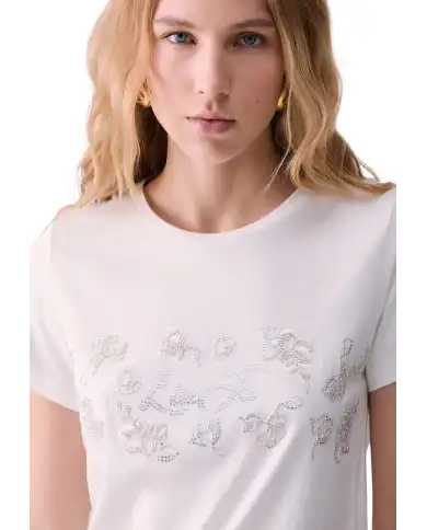 LIU JO T-SHIRT CON STRASS BIANCO