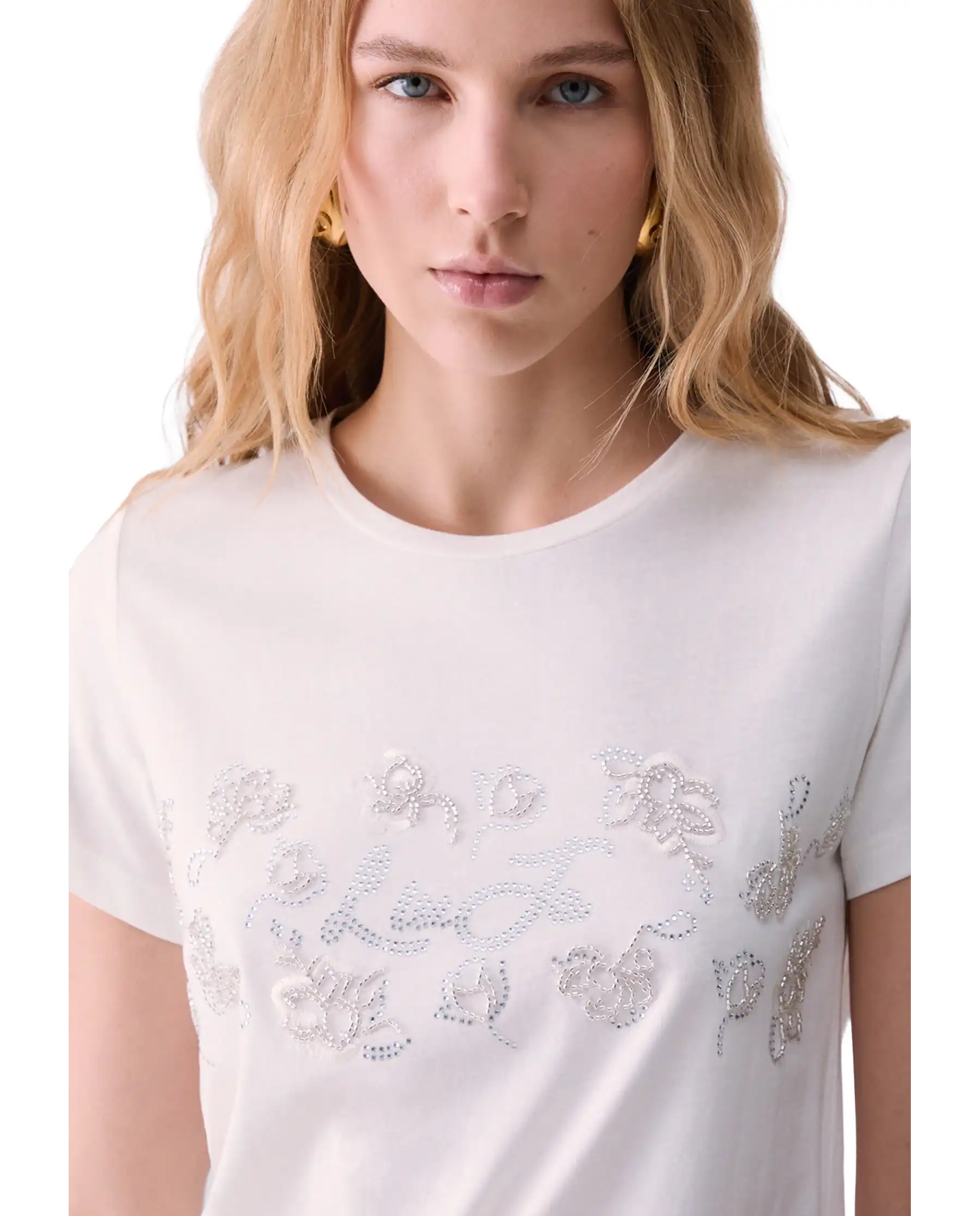 LIU JO T-SHIRT CON STRASS BIANCO