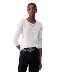 LIU JO T-SHIRT MANICHE LUNGHE CON PAILETTES BIANCO