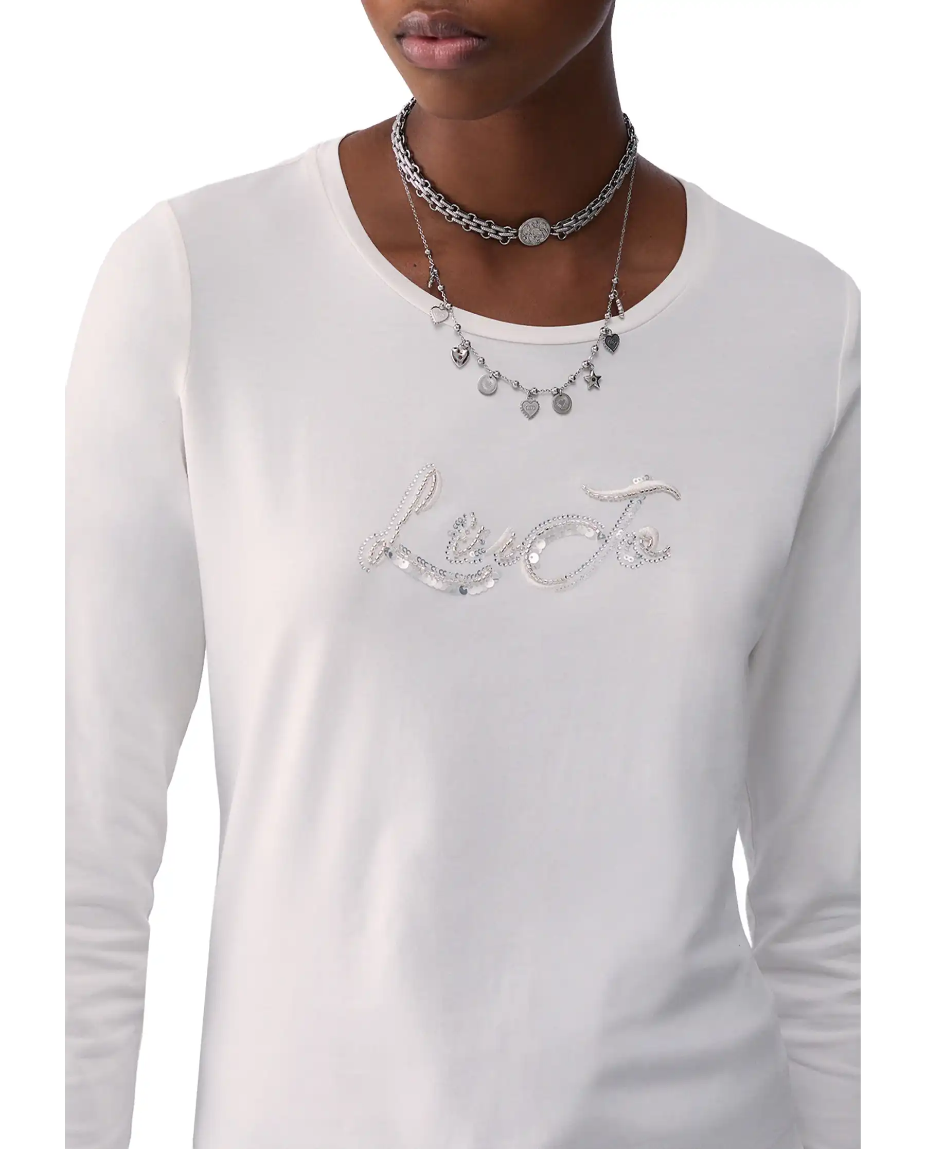 LIU JO T-SHIRT MANICHE LUNGHE CON PAILETTES BIANCO
