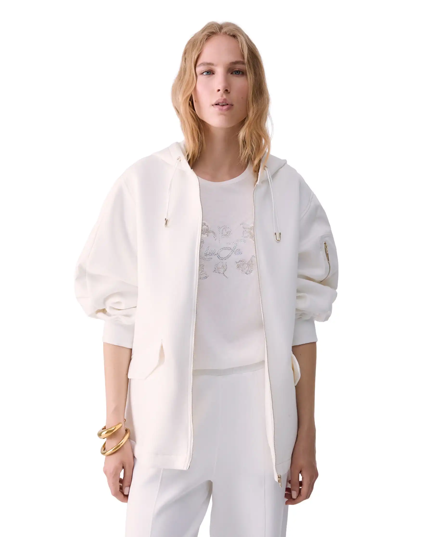 LIU JO GIUBBOTTO OVERSIZE CON CAPPUCCIO BIANCO